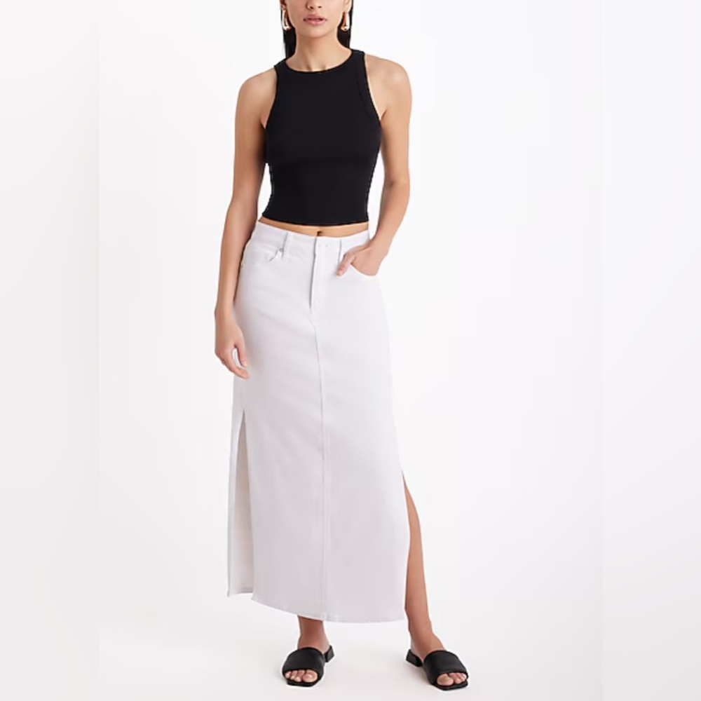 Express High Waisted White Side Slits
Stretch Denim Maxi Skirt